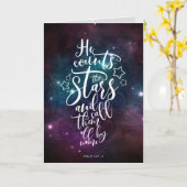 Psalm 147:4-5 Hij telt de Bijbelverse sterren Kaart (Gele Bloem)