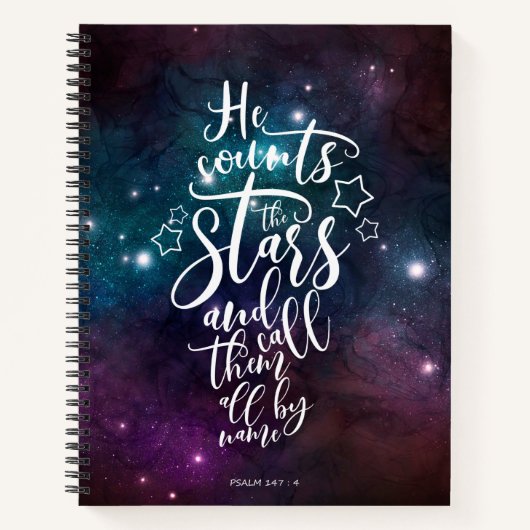 Psalm 147:4 Hij telt de Stars Bijbel Notitieboek (Voorkant)