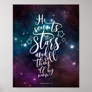 Psalm 147:4 Hij telt de Stars Bijbel Poster
