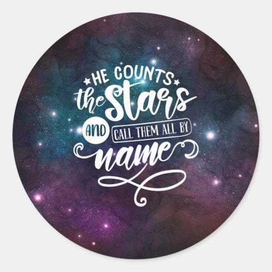 Psalm 147:4 Hij telt de Stars Bijbel Ronde Sticker (Voorkant)