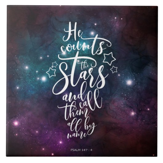 Psalm 147:4 Hij telt de Stars Bijbel Tegeltje (Voorkant)