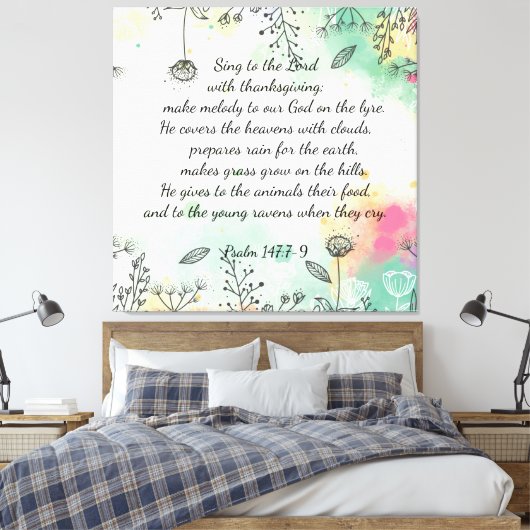 Psalm 147:7-9 canvas afdruk (Insitu (Slaapkamer))
