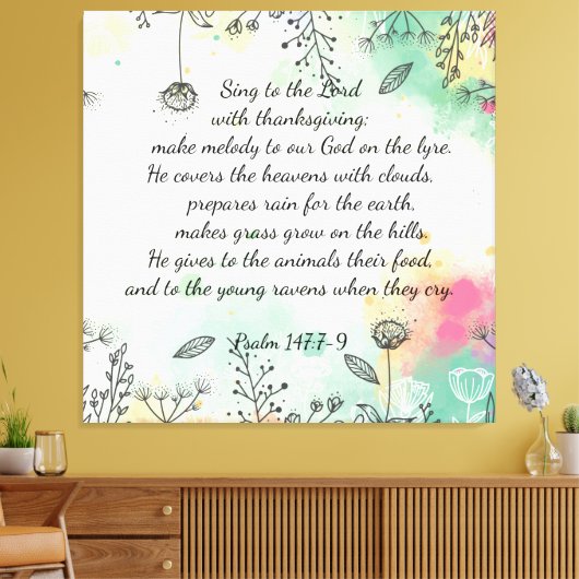 Psalm 147:7-9 canvas afdruk (Insitu (Woonkamer))
