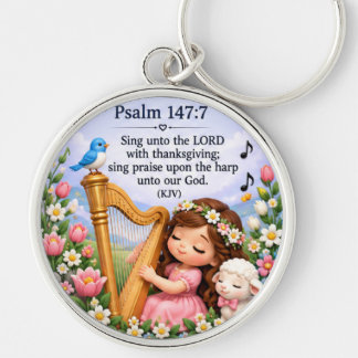 Psalm 147:7 Christelijke Harpmuziek Sleutelhanger