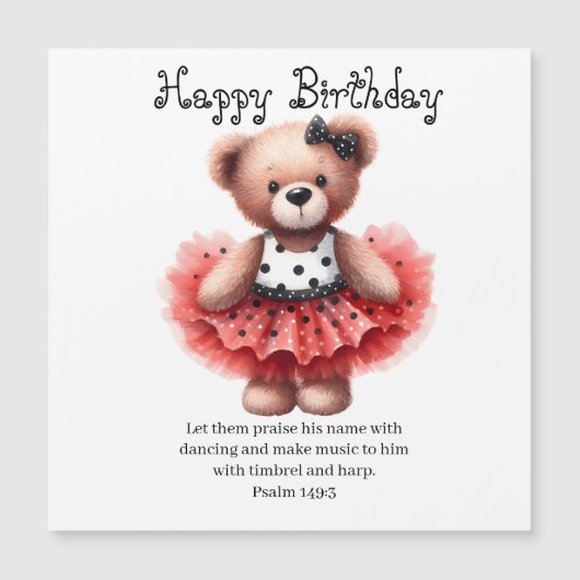 Psalm 149:3 Teddy Ballerina Birthday Greeting  (Voorkant)