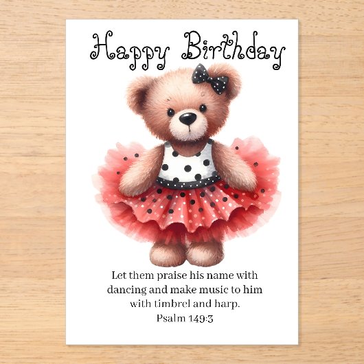 Psalm 149:3 Teddy Ballerina Birthday Greeting Acryl Uitnodigingen (Voorkant)