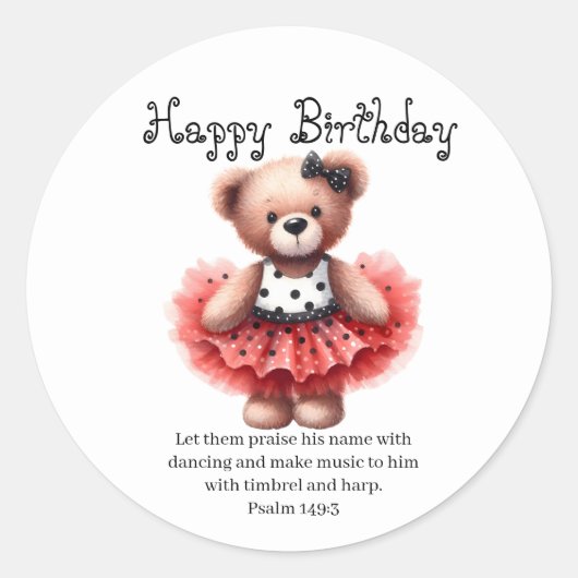 Psalm 149:3 Teddy Ballerina  Round Sticker (Voorkant)