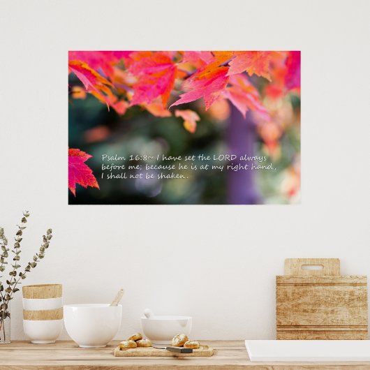 Psalm 16:8 op valbladeren poster (Keuken)