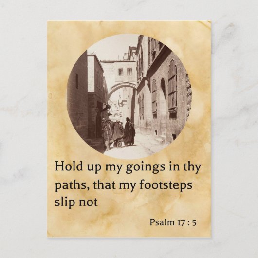 Psalm 17:5 op een oude foto van Via Dolorosa Briefkaart (Voorkant)