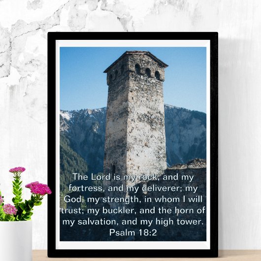 Psalm 18:2 De Heer is mijn Rots KJV Bijbelmuurkuns Poster