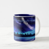 Psalm 19:1 Bijbelvers Blauw Noorderlicht Tweekleurige Koffiemok (Voorkant rechts)