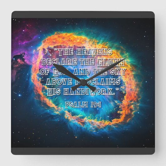 Psalm 19:1 De hemel verkondigt de heerlijkheid van Vierkante Klok (Voorkant)