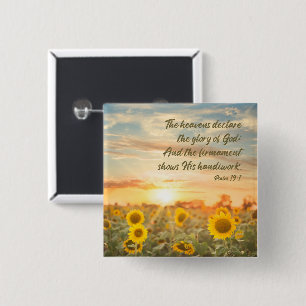 Psalm 19:1 NKJV Zonnebloem en zonsopgang Bijbelver Vierkante Button 5,1 Cm
