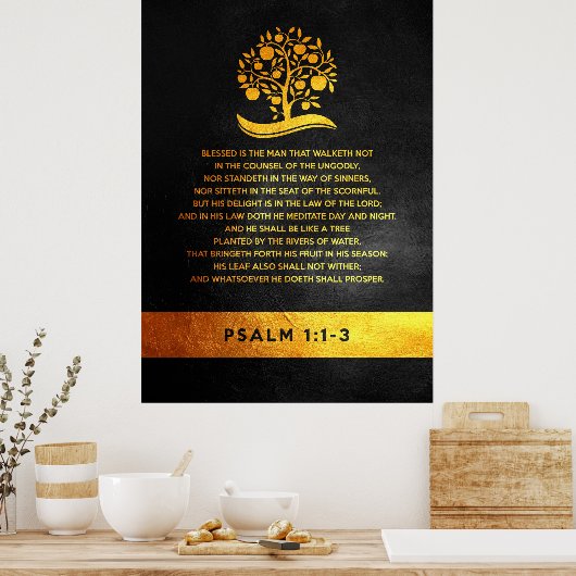Psalm 1:1-3 Bijbelversie Poster (Keuken)