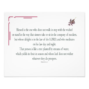 Psalm 1:1-3, Blessed is degene die: Foto Afdruk