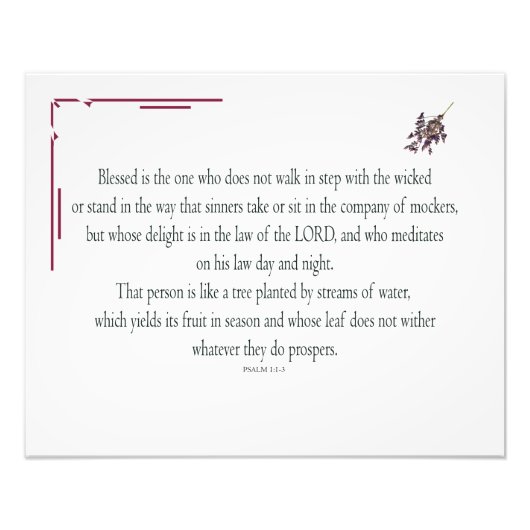 Psalm 1:1-3, Blessed is degene die: Foto Afdruk (Voorkant)