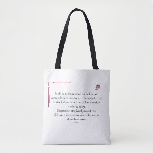 Psalm 1:1-3, Blessed is degene die: Tote Bag (Voorkant)