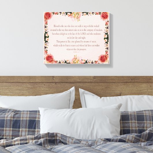 PSALM 1:1-3 Botanic Design, Canvas Afdruk (Insitu (Slaapkamer))