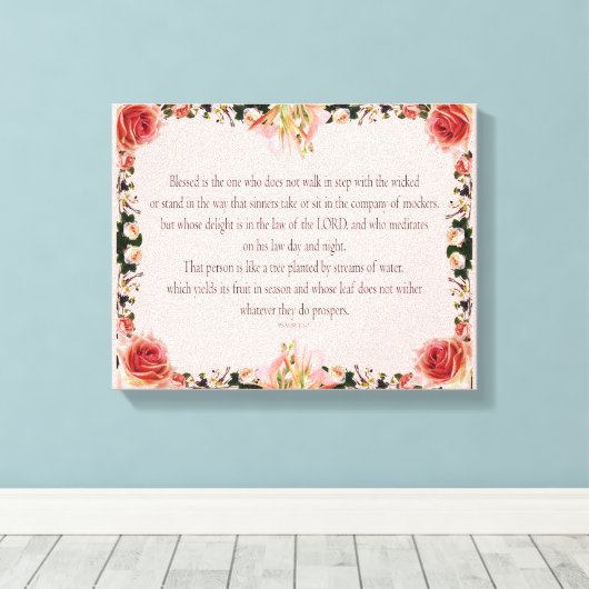PSALM 1:1-3 Botanic Design, Canvas Afdruk (Insitu (Houten vloer))