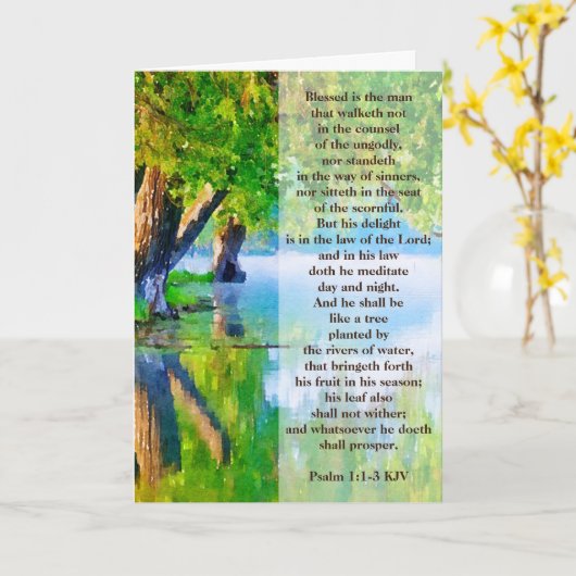Psalm 1:1-3 Gezegend is de man Christelijke Groet Kaart (Gele Bloem)