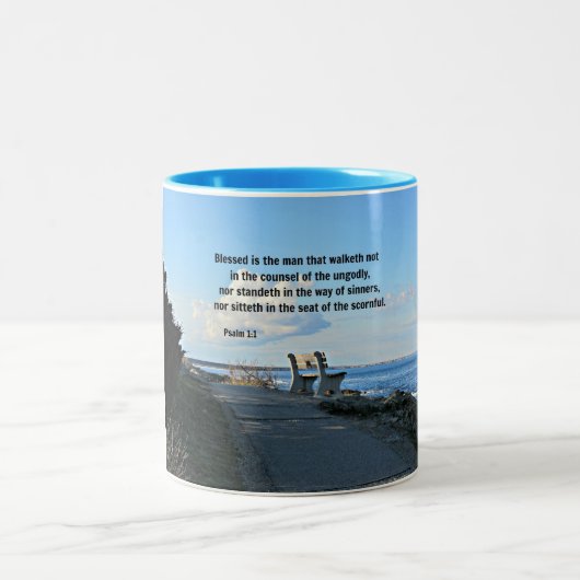 Psalm 1:1 Gezegeld is het man dat walketh niet... Tweekleurige Koffiemok (Center)
