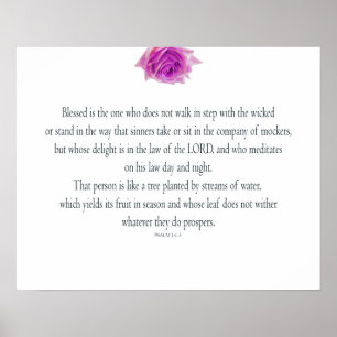 Psalm 1, Bless the One not, Pink Flower Poster
