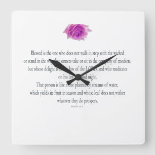 Psalm 1, Bless the One not, Pink Flower Vierkante Klok
