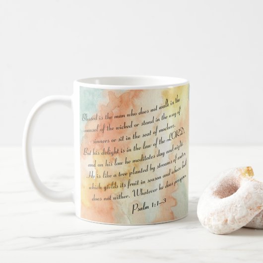Psalm 1 Blessed Watercolor Script Koffiemok (Met donut)