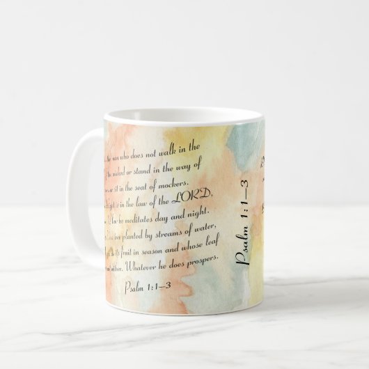 Psalm 1 Blessed Watercolor Script Koffiemok (Voorkant links)