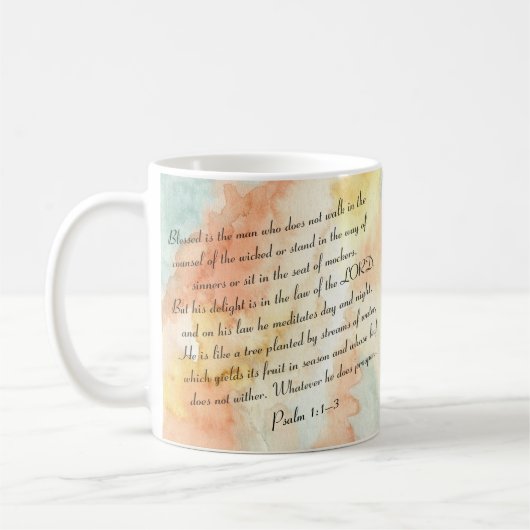 Psalm 1 Blessed Watercolor Script Koffiemok (Links)