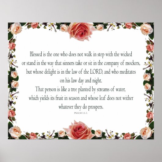 Psalm 1, Bloemranden Kleurrijk Poster (Voorkant)