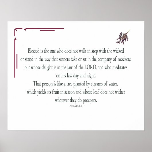 Psalm 1, dag en nacht, waterstromen, poster (Voorkant)