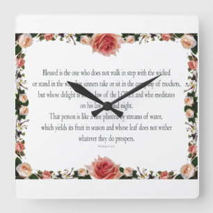 Psalm 1, Flower borders Colorful Vierkante Klok
