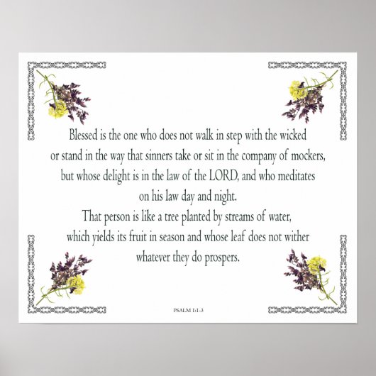 Psalm 1 Kunst - Zalig Gerechtvaardigde met Bloemon Poster (Voorkant)