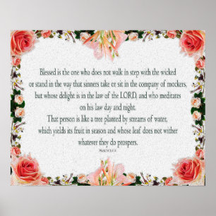 Psalm 1 Kunst - Zalig Gerechtvaardigde met Bloemon Poster