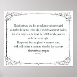 Psalm 1, niet stapsgewijs met de schoppen meegaat; poster