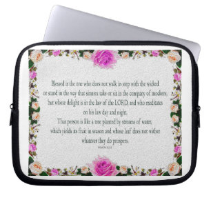 Psalm 1, olieschilderend effect Paarse Floral Laptop Sleeve