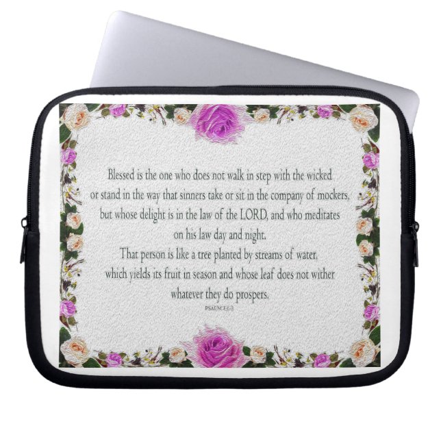 Psalm 1, olieschilderend effect Paarse Floral Laptop Sleeve (Voorkant)