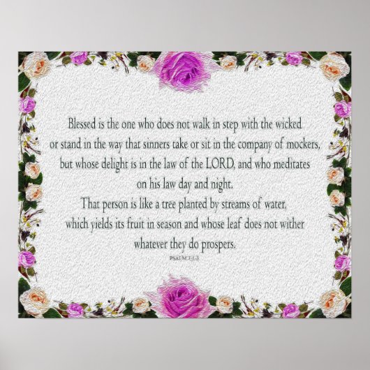 Psalm 1, olieschilderend effect Paarse Floral Poster (Voorkant)