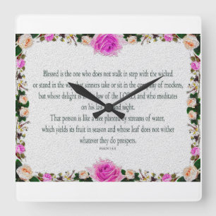 Psalm 1, olieschilderend effect Paarse Floral Vierkante Klok