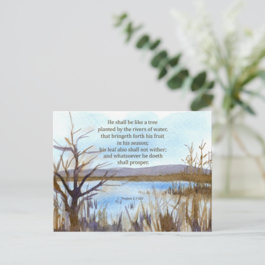 Psalm 1 Schrift Bijbelvers Woestijn Meer Berg Briefkaart (Staand voorkant)