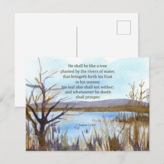 Psalm 1 Schrift Bijbelvers Woestijn Meer Berg Briefkaart (Voorkant / Achterkant)