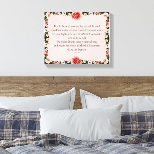 Psalm 1 with Flower Borders Canvas Afdruk (Insitu (Slaapkamer))
