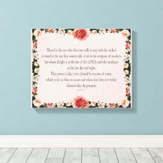 Psalm 1 with Flower Borders Canvas Afdruk (Insitu (Houten vloer))
