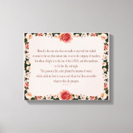 Psalm 1 with Flower Borders Canvas Afdruk