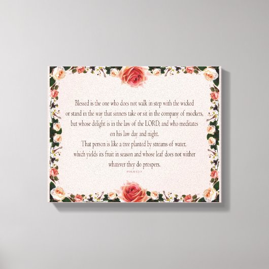 Psalm 1 with Flower Borders Canvas Afdruk (Voorkant)