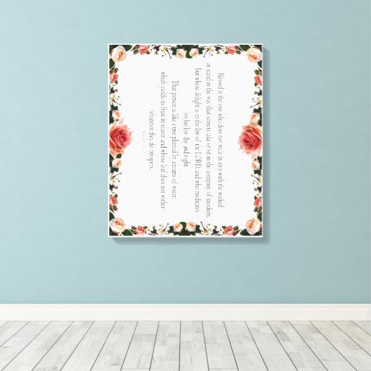 Psalm 1 with Flower Borders Canvas Afdruk (Insitu (Houten vloer))