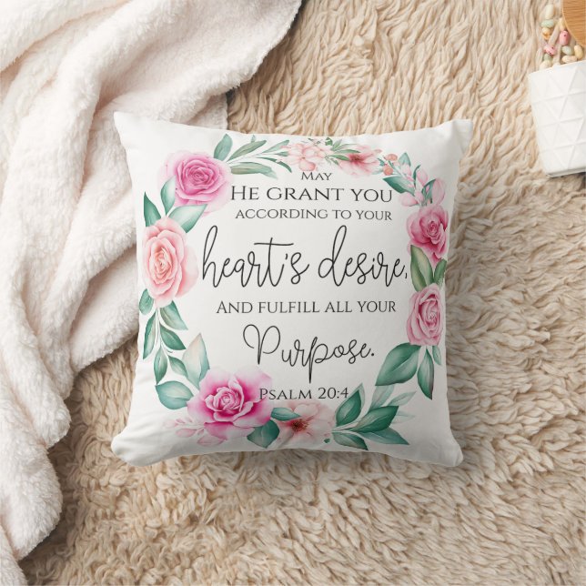 Psalm 20:4 Christelijk Bijbelvers Roze Bloem Kussen (Deken)