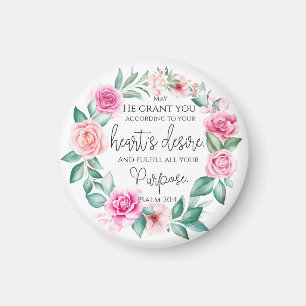 Psalm 20:4 Christelijk Bijbelvers Roze Bloem Magneet