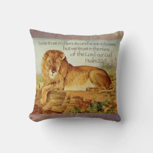 Psalm 20:7 Christelijke Leeuw Bijbelvers Kussen